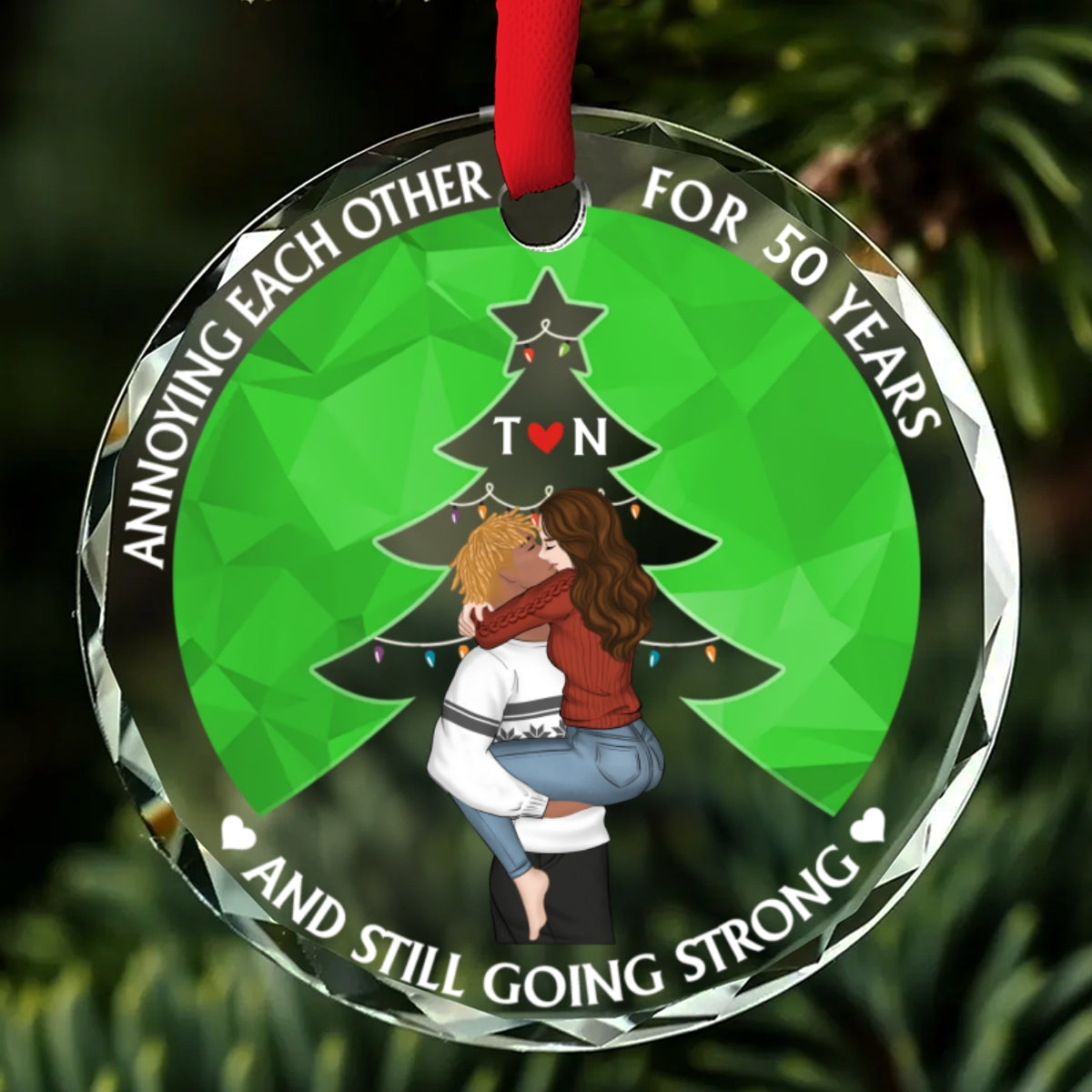 Custom Couple Christmas Ornament, Anniversary Gift •  Annoying Each Other - Personalized Glass Ornament