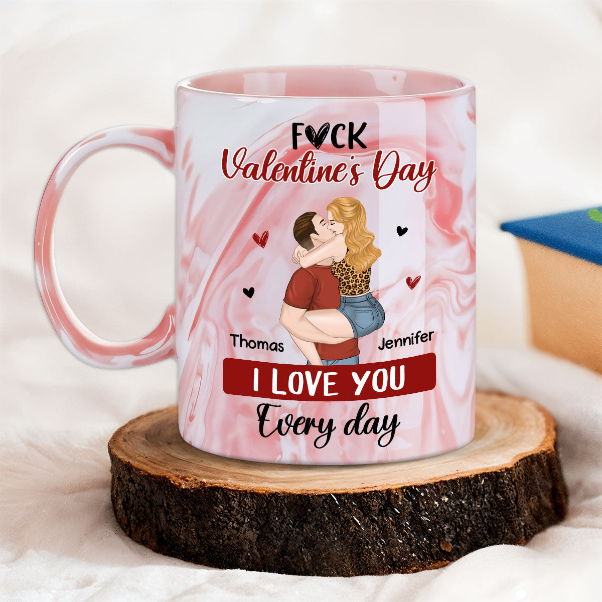 Custom Anniversary Keepsake Gifts For Couple • I Love You Every Day - Personalized Pink Marble Mug