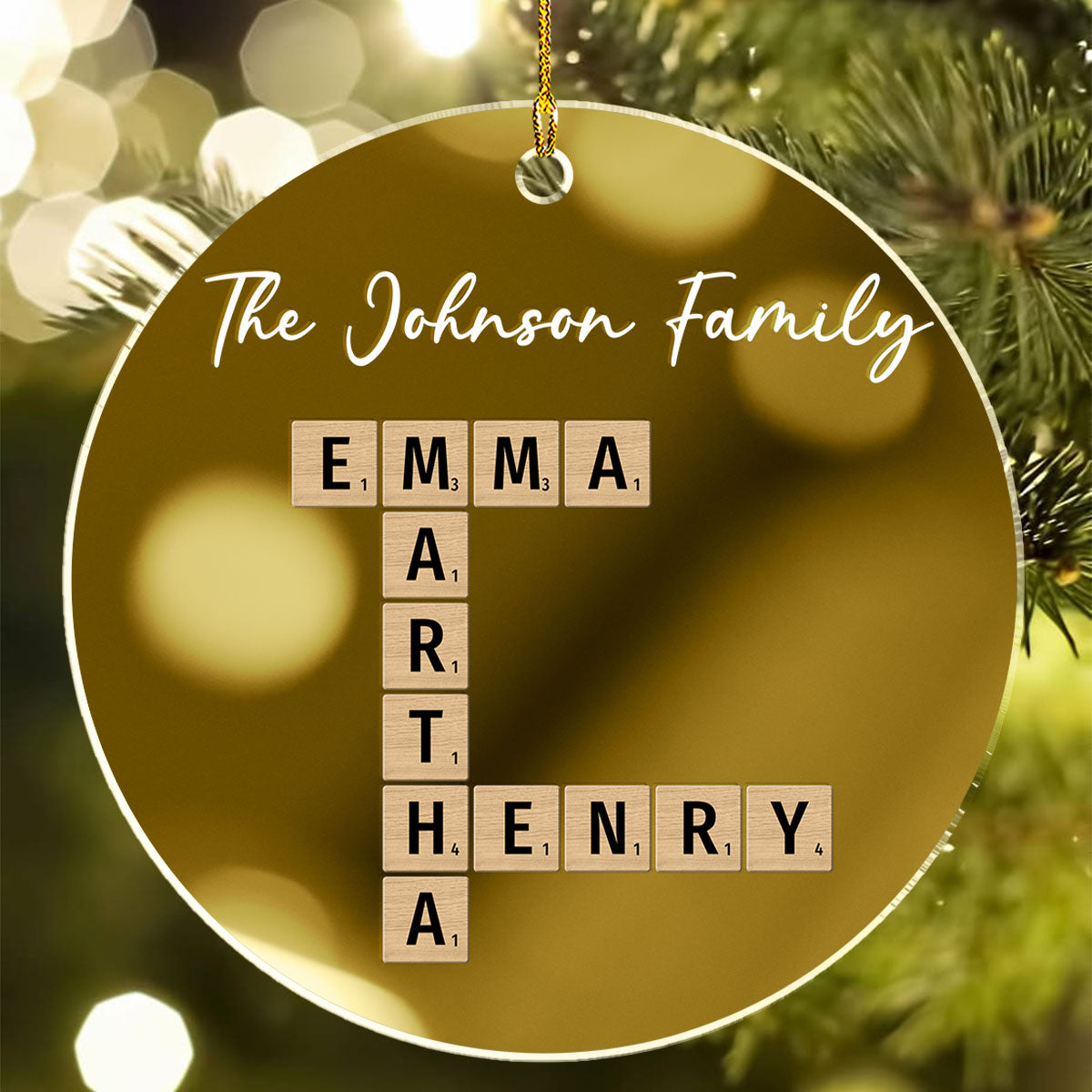 Custom Family Ornament, Christmas Gift for Family Members •  Family Besties Coworker Crossword Art - Personalized Mirrored Acrylic Ornament
