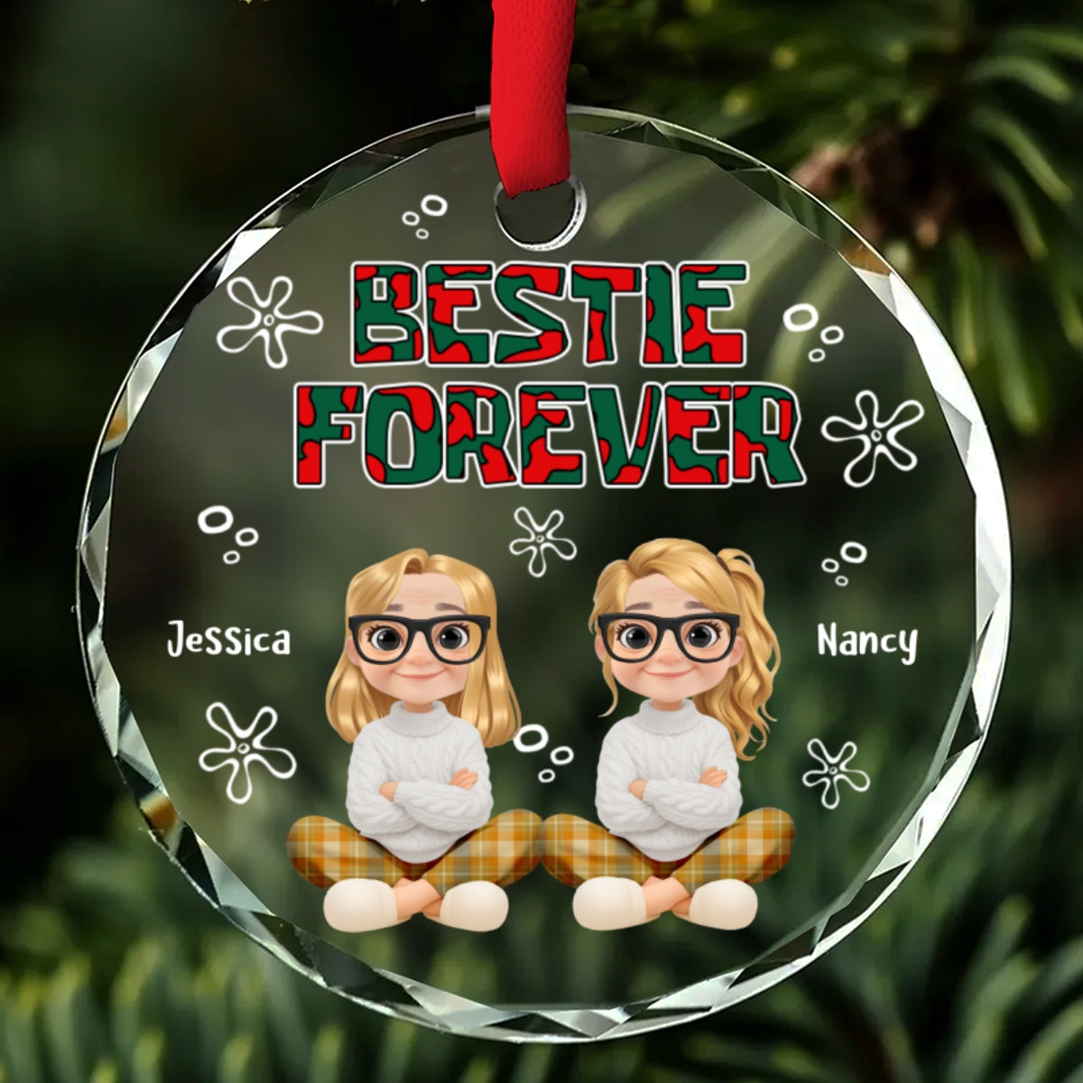 Custom Friendship Christmas Ornament, Best Friend Gift •  My Best Girl - Personalized Glass Ornament