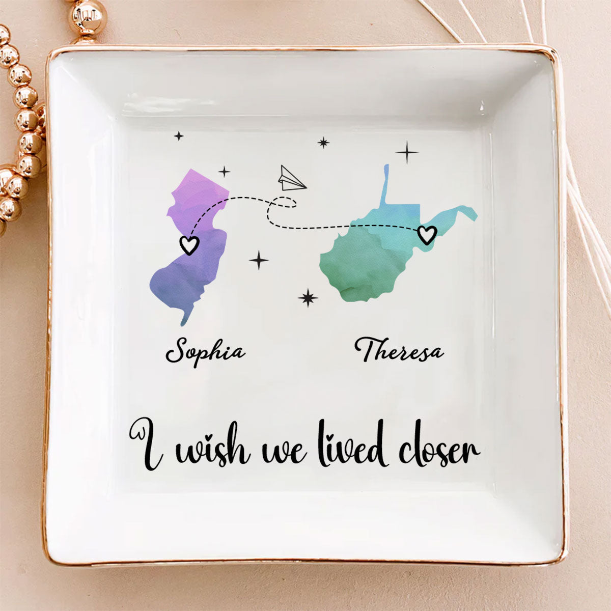 Custom Bestie Trinket Dish, Birthday Christmas Gift For Best Friend • I Hope We Were Neighbors - Personalized Jewelry Dish
