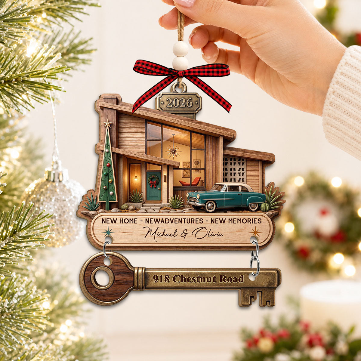 Key To New Beginnings - Personalized Wooden Ornament With Tag