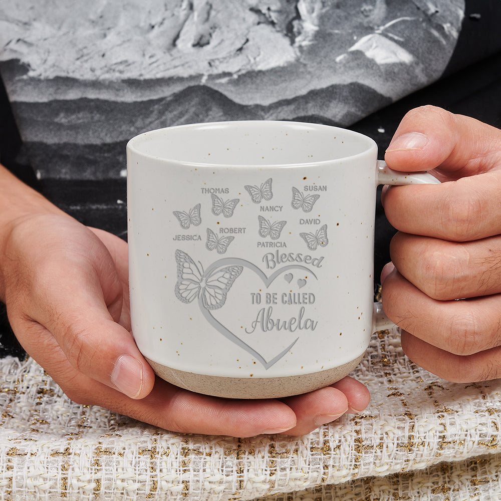 Custom Christmas & Birthday Gift For Grandma • Blessed Mimi - Personalized Engraved Pottery Mug