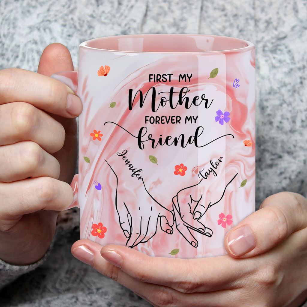 Custom Mother's Day Gift for Mom & Grandma • Forever My Friend - Personalized Pink Marble Mug