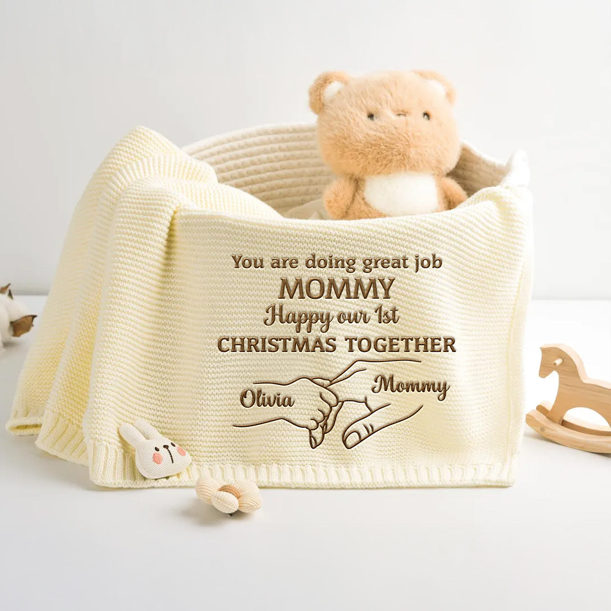 Christmas Together - Personalized Embroidered Knitted Baby Blanket