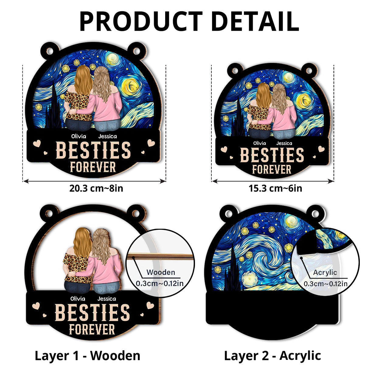 Custom Best Friend Hanging Decor, Friendship Birthday Gifts • Besties Forever - Personalized Suncatcher
