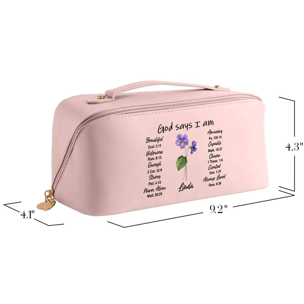 God Says I Am - Personalized Leather Makeup Bag