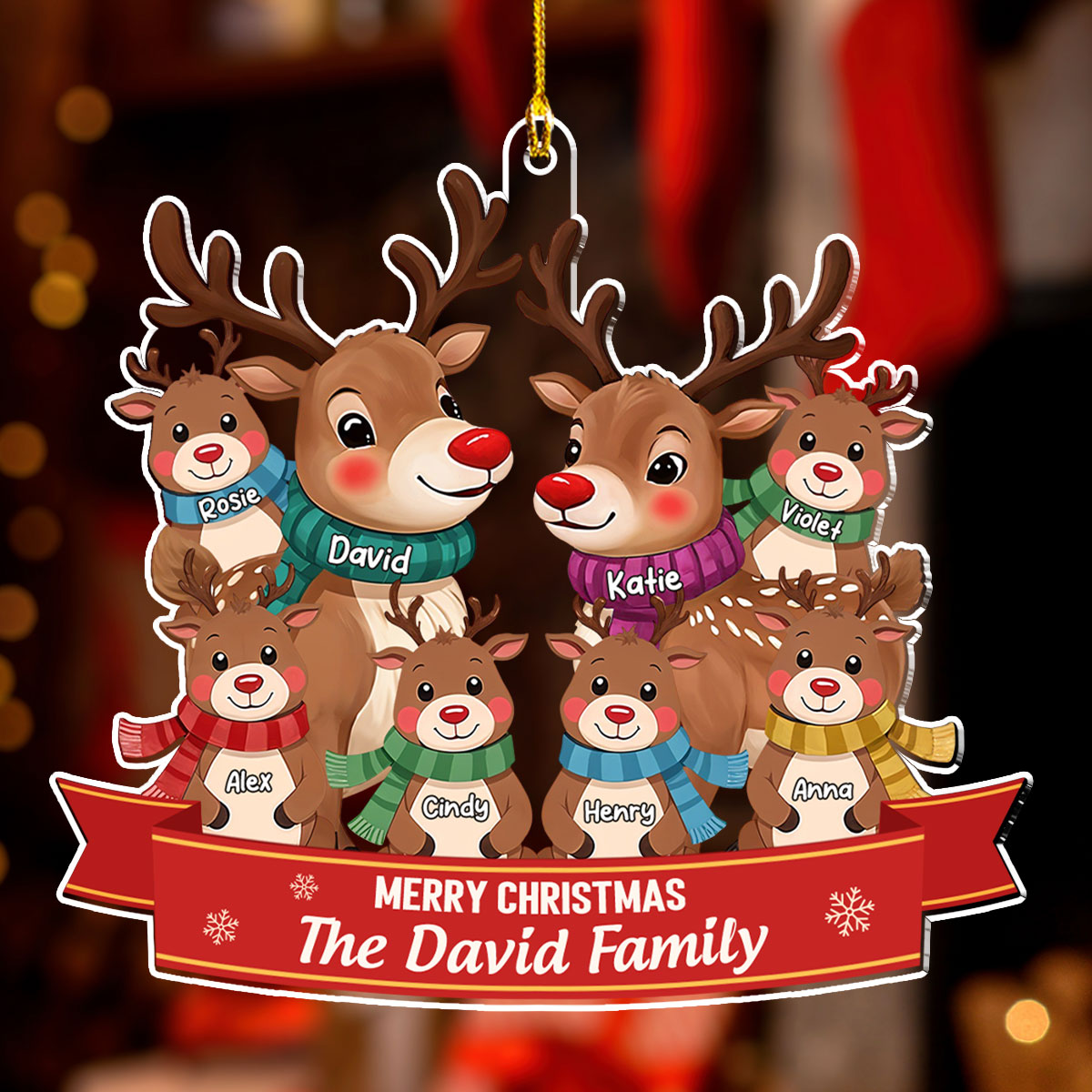 Custom Family Ornament, Christmas Gift for Family Members •  Reindeer Family - Personalized Acrylic Ornament