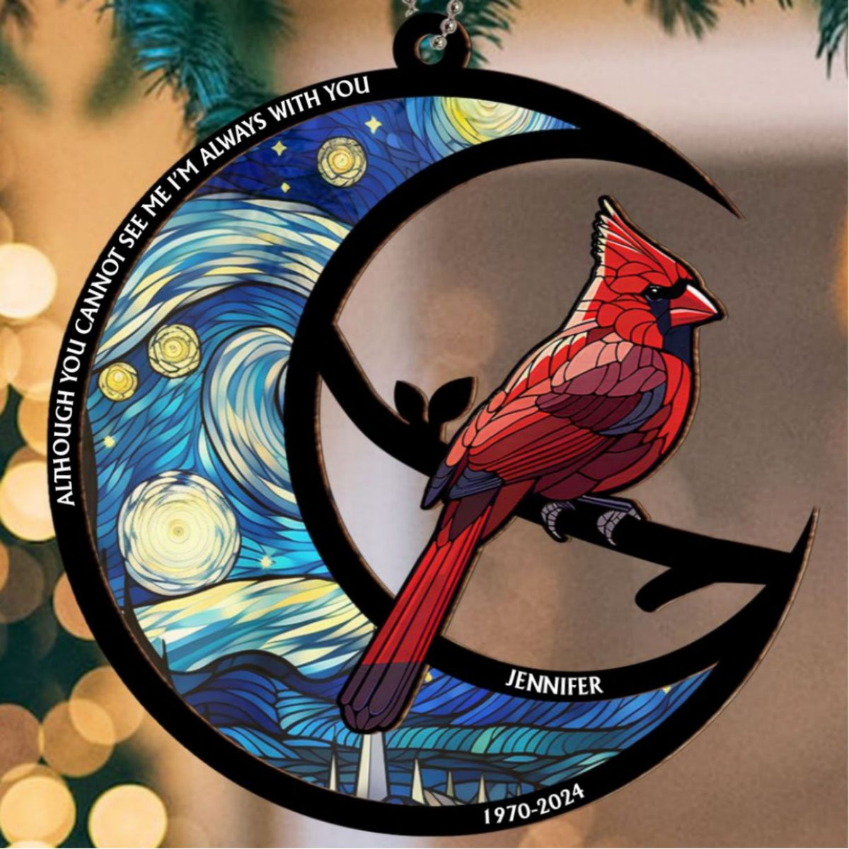 Custom Memorial Christmas Ornament, Sympathy Keepsake •  Although You Cannot See Me - Personalized Suncatcher Ornament