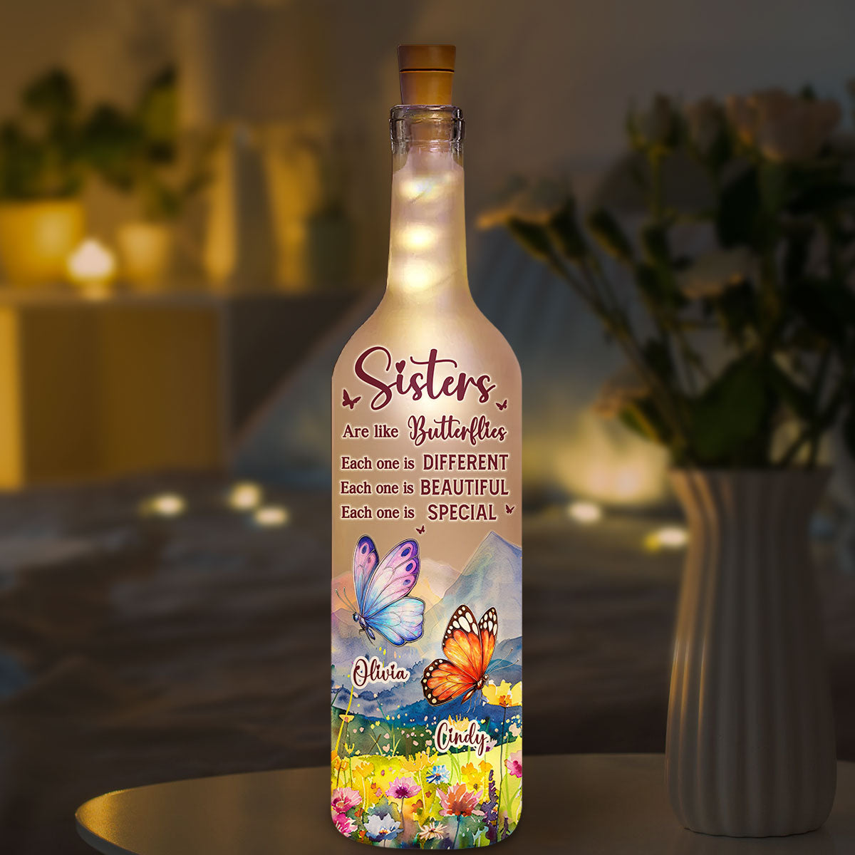 Sisters Are Like Butterflies - Personalized Bottle Lamp