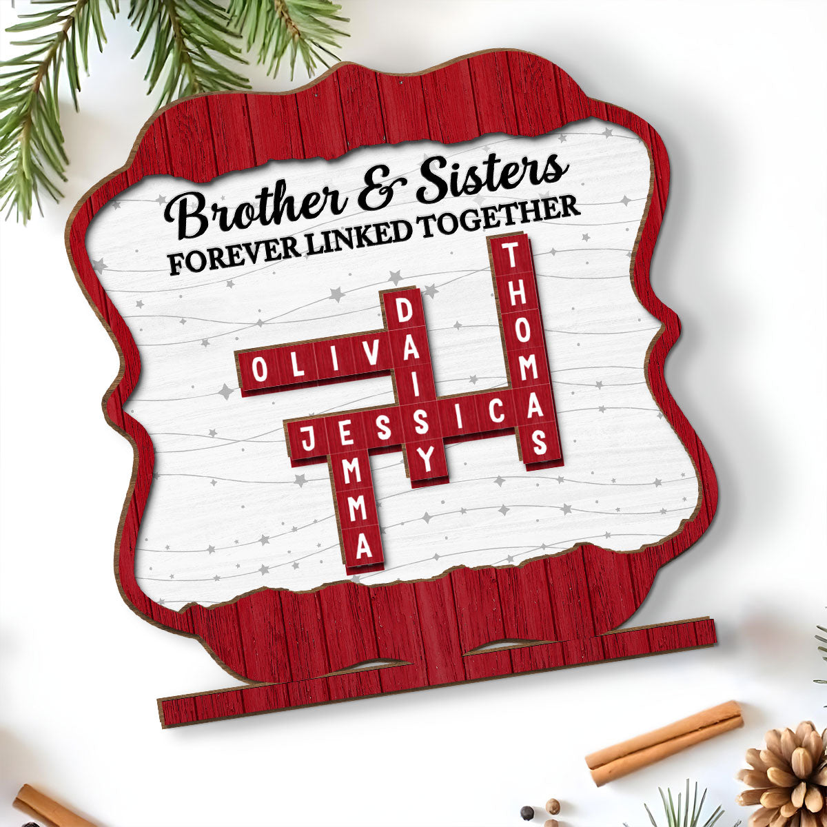 Custom Family Decor, Christmas Birthday Family Keepsake • Forever Linked Together - Personalized 2-Layer Wood Plaque With Flat Base