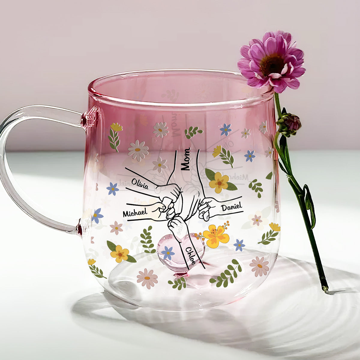 Custom Mother's Day Gift for Mom & Grandma • Best Mom Ever - Personalized Pink Gradient Glass Mug