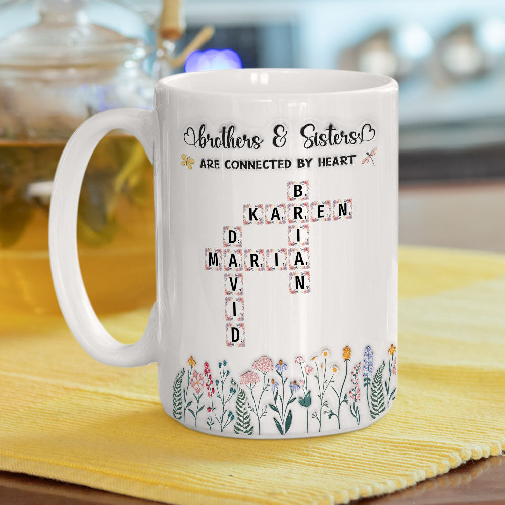Custom Christmas & Birthday Gift for Brother & Sister • Connected By Heart Forever Always - Personalized 3D Inflated Effect Mug