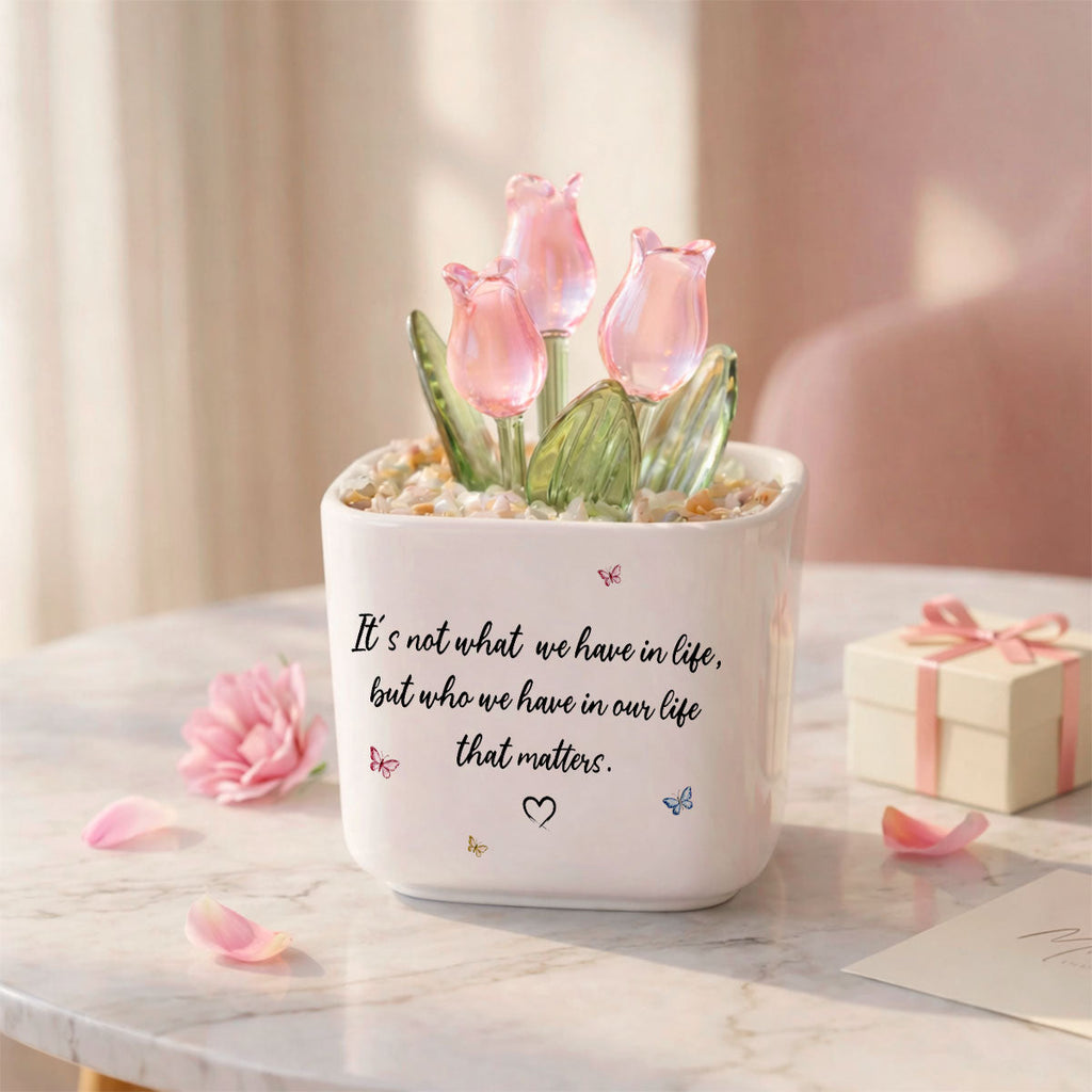 Custom Flower Keepsake, Glass Home Decor Gift for Best Friend • Who Matters Most - Personalized Glass Everlasting Tulips