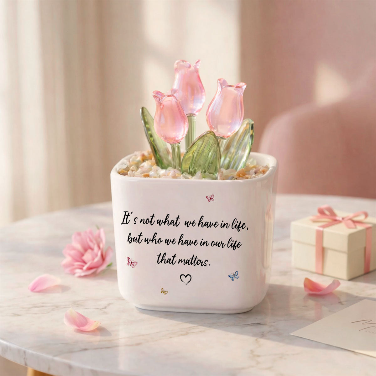 Custom Flower Keepsake, Glass Home Decor Gift for Best Friend • Who Matters Most - Personalized Glass Everlasting Tulips