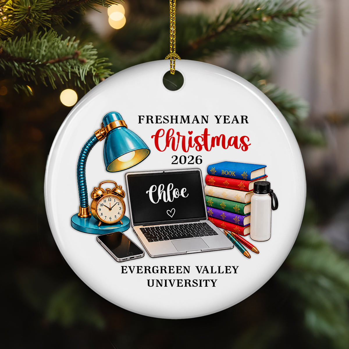 Custom Family Ornament, Christmas Gift for Family Members •  Freshman Year Feels Extra Special - Personalized Ceramic Ornament