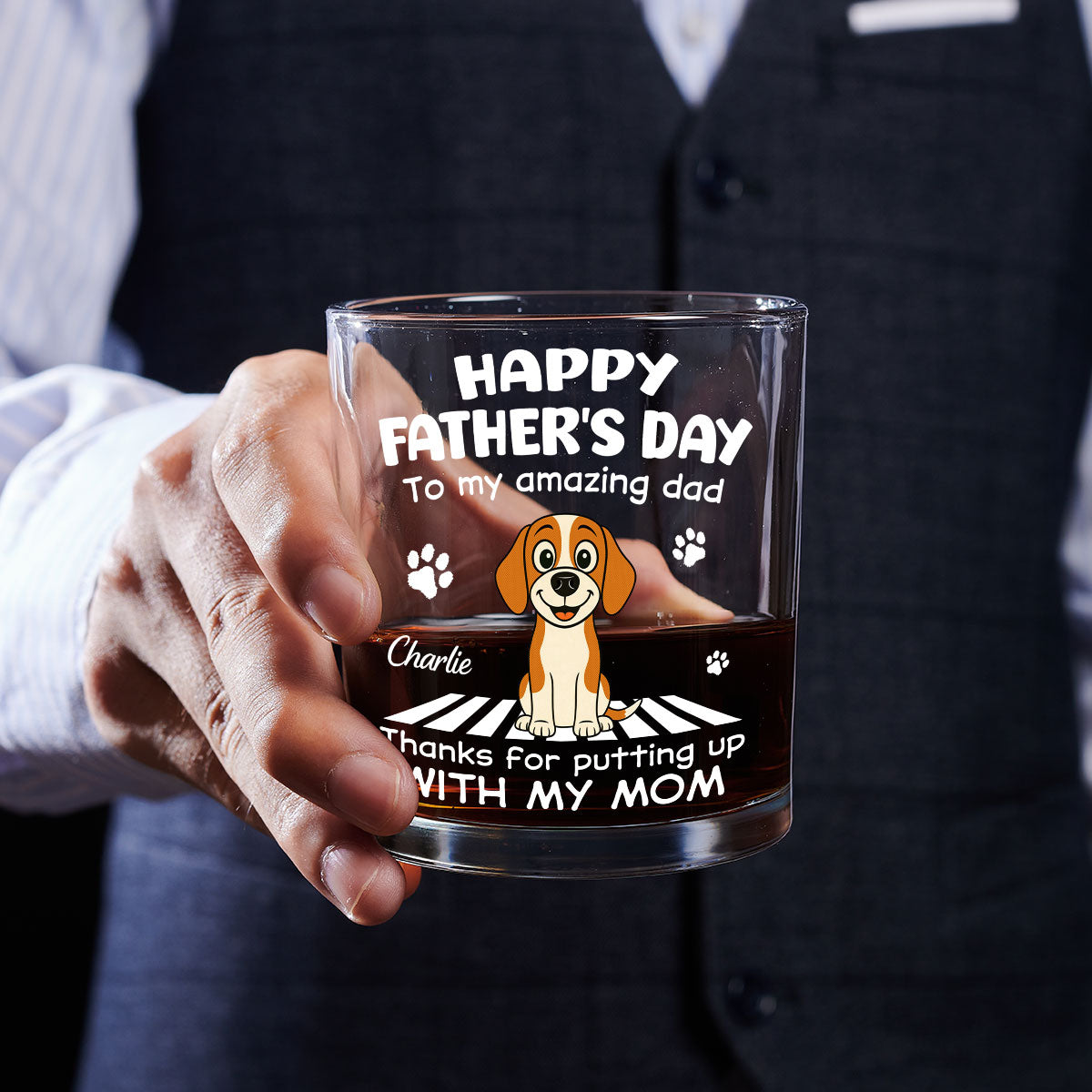 Custom Christmas Birthday Drinkware Gifts for Dog Lovers • Putting Up With Funny Dad - Personalized Whiskey Glass