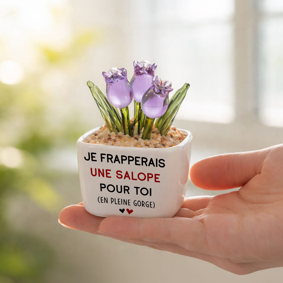 Custom Flower Keepsake, Glass Home Decor Gift for Best Friend • Je Me Batterais Pour Toi – Tulipes Éternelles En Verre Personnalisées