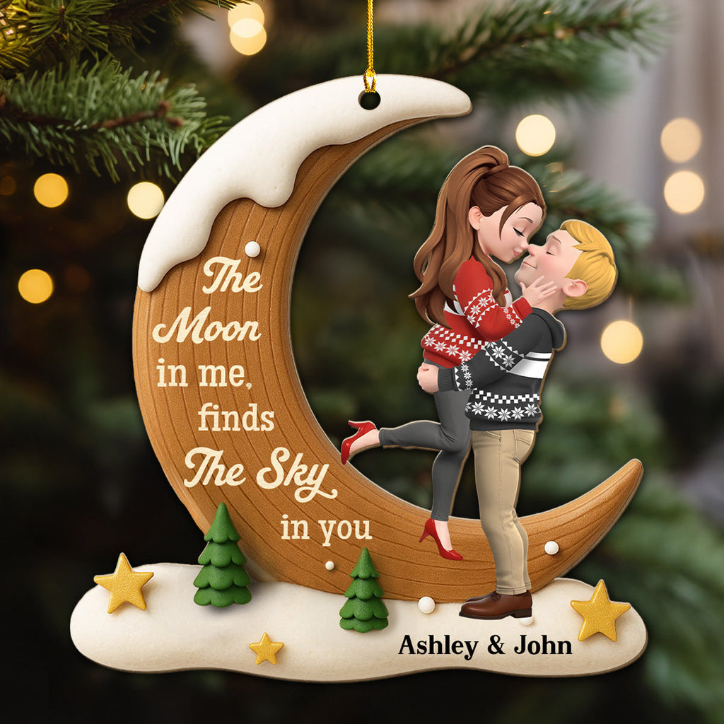 Custom Couple Christmas Ornament, Anniversary Gift •  My Moon Belongs To You - Personalized 3D Effect Wood Ornament