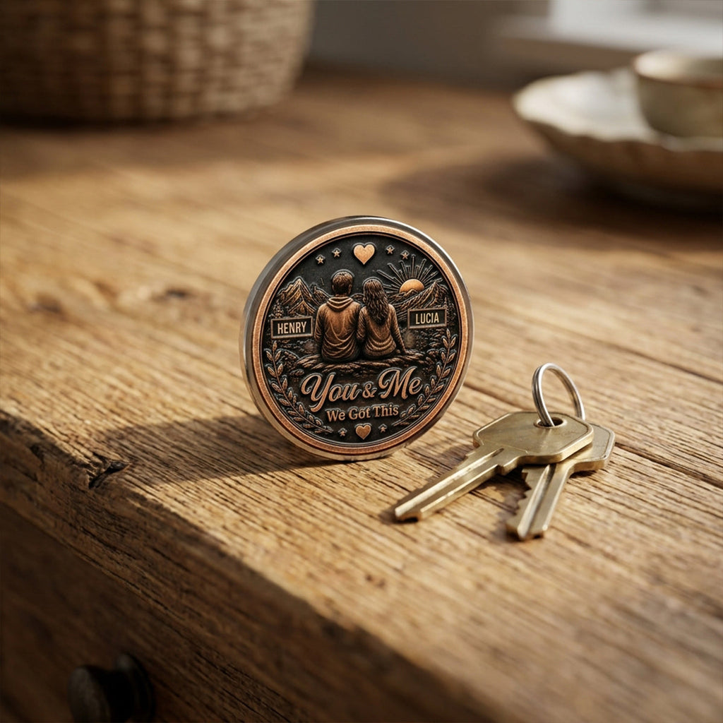 Custom Coin Keychain for Wife, Couple Anniversary Valentine's Day Gifts • You And Me Forever Always - Personalized 3D Printing Pocket Hug