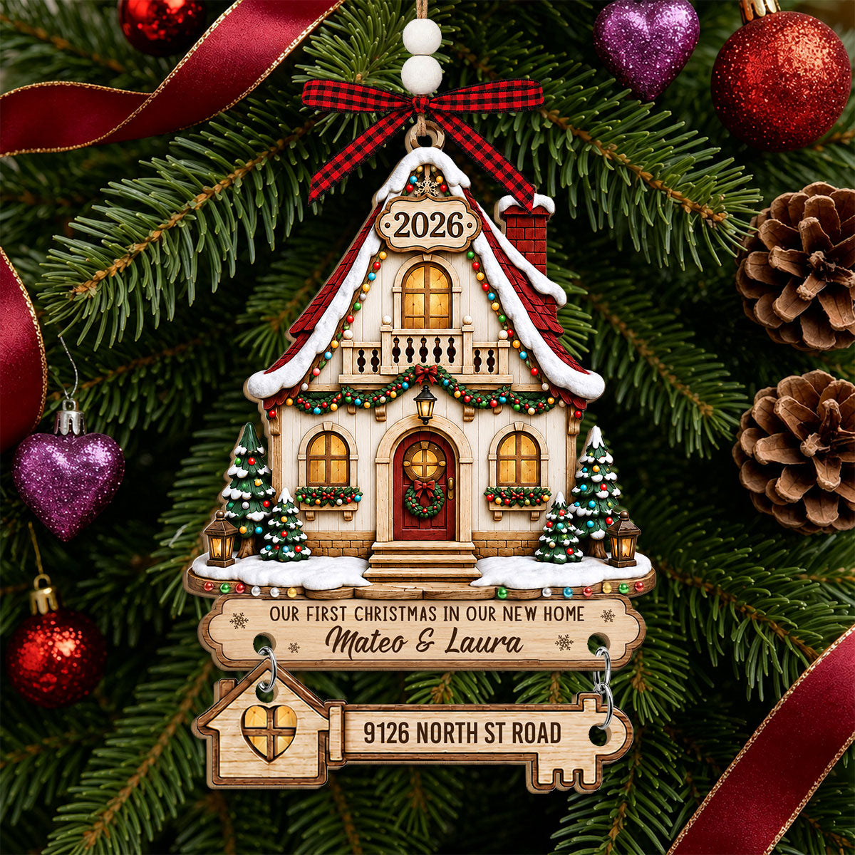 Custom Couple Christmas Ornament, Anniversary Gift •  Making Memories In Our New Home - Personalized Wooden Ornament With Tag