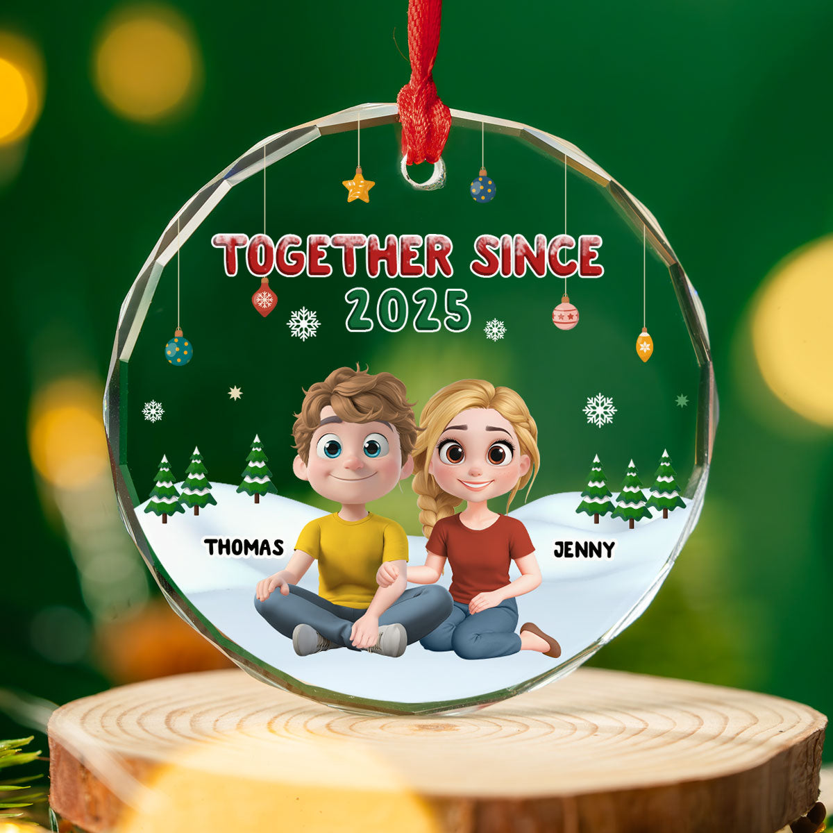 Custom Keepsake Christmas Ornament •  Together In Christmas - Personalized Glass Ornament