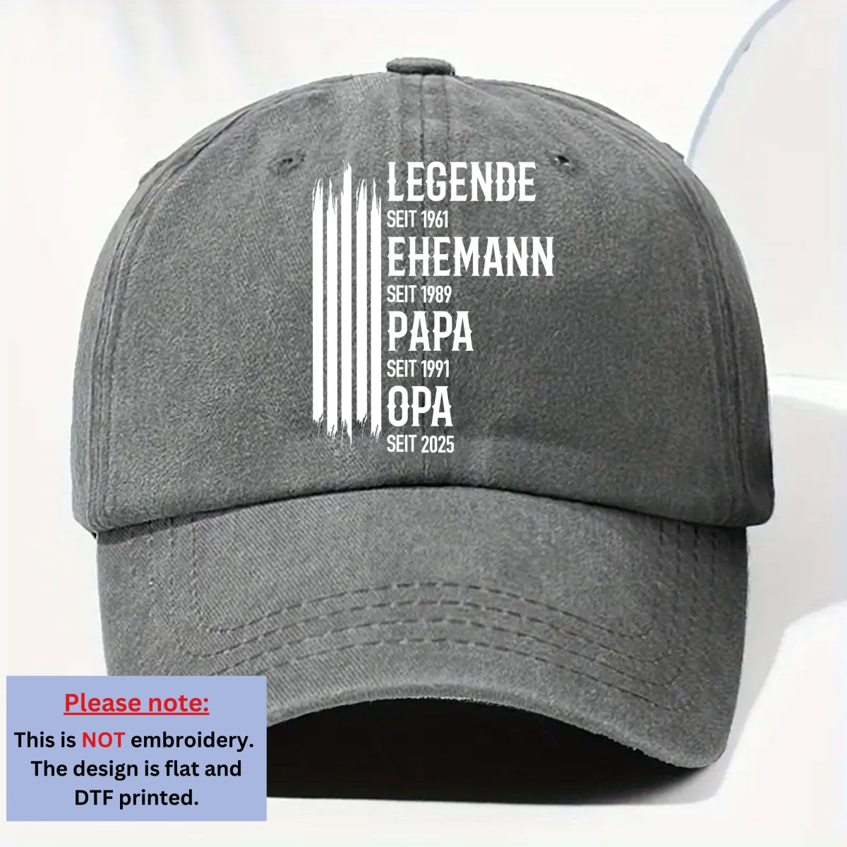 Custom Christmas Headwear Birthday Gifts for Dad • Die Originale Legende - Personalisierte Vintage-Washed Denim-Kappe