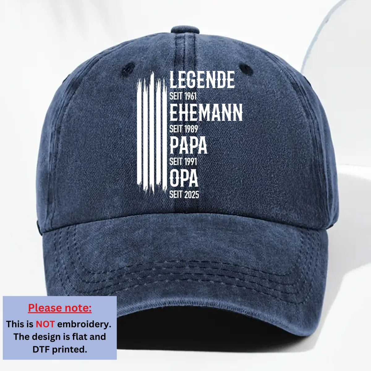 Custom Christmas Headwear Birthday Gifts for Dad • Die Originale Legende - Personalisierte Vintage-Washed Denim-Kappe