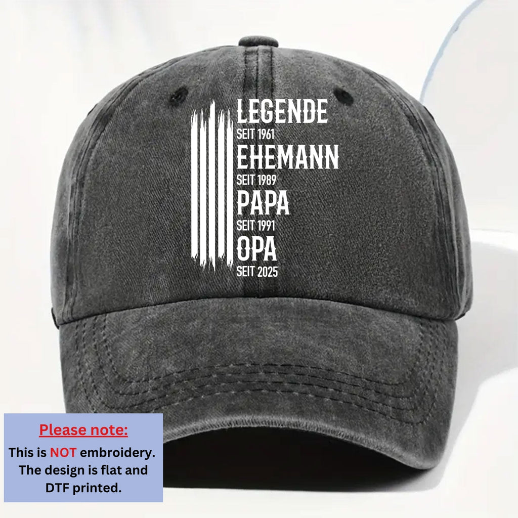 Custom Christmas Headwear Birthday Gifts for Dad • Die Originale Legende - Personalisierte Vintage-Washed Denim-Kappe