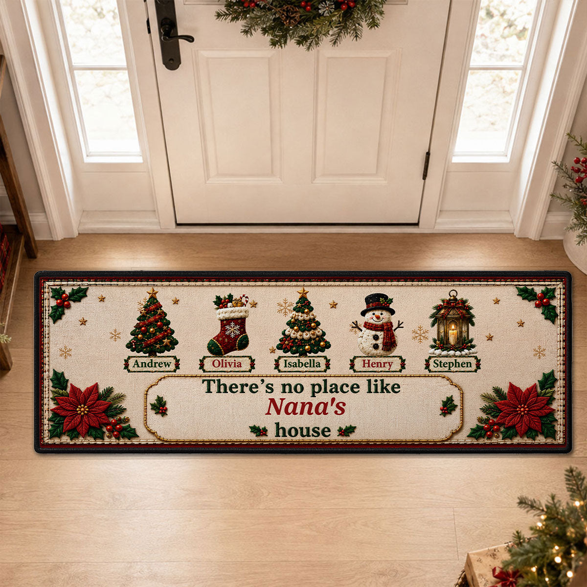 Custom Family Name Christmas Rug, Holiday Gift For Grandma Grandpa • Holiday Gathering - Personalized Runner Rug