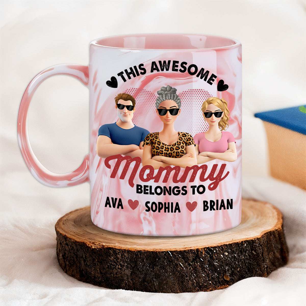Custom Mother's Day Gift for Mom & Grandma • This Awesome Women Belongs To Us - Personalized Pink Marble Mug