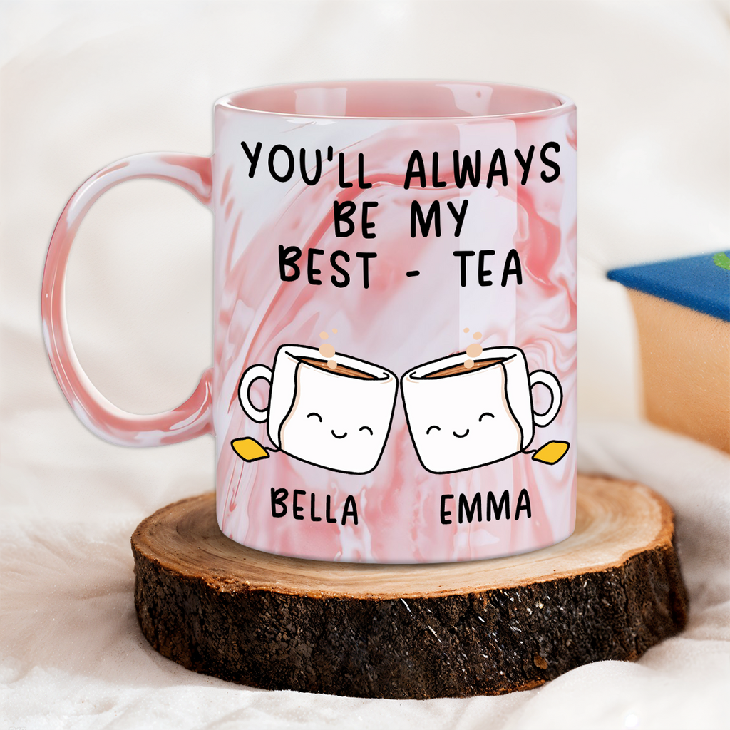 Custom Best Friend, Christmas & Birthday Friendship Keepsake Gift • My Best Tea - Personalized Pink Marble Mug