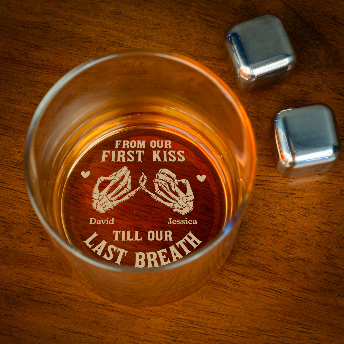 Custom Christmas Anniversary Birthday Drinkware Gifts for Husband • Our First Kiss - Personalized Engraved Whiskey Glass