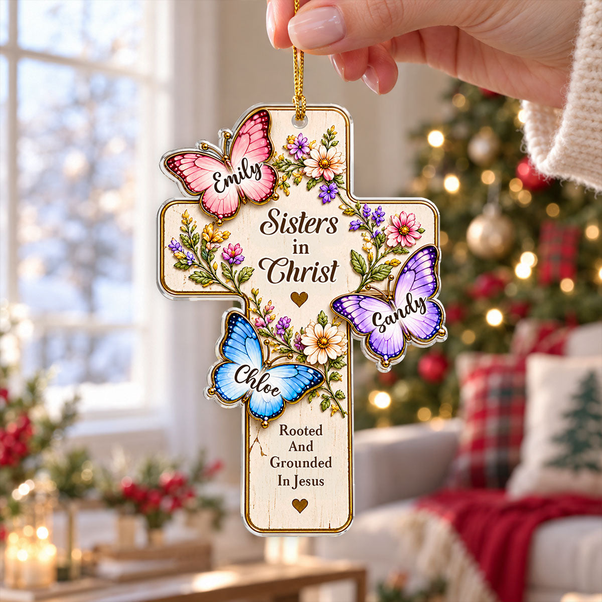 Custom Keepsake Christmas Ornament •  Sisters By Faith - Personalized Acrylic Ornament