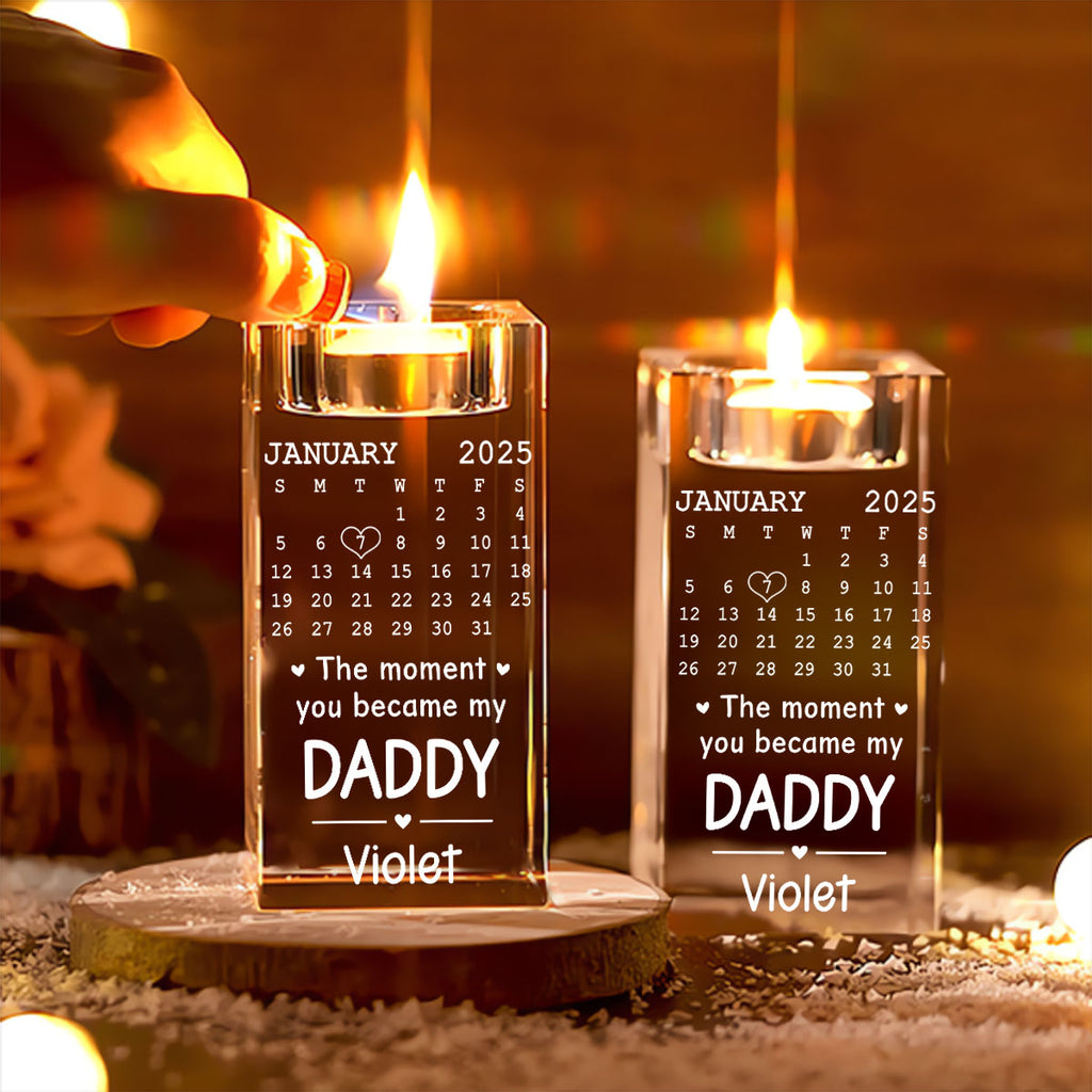 Became Daddy - Personalized Engraved Crystal Candle Holder