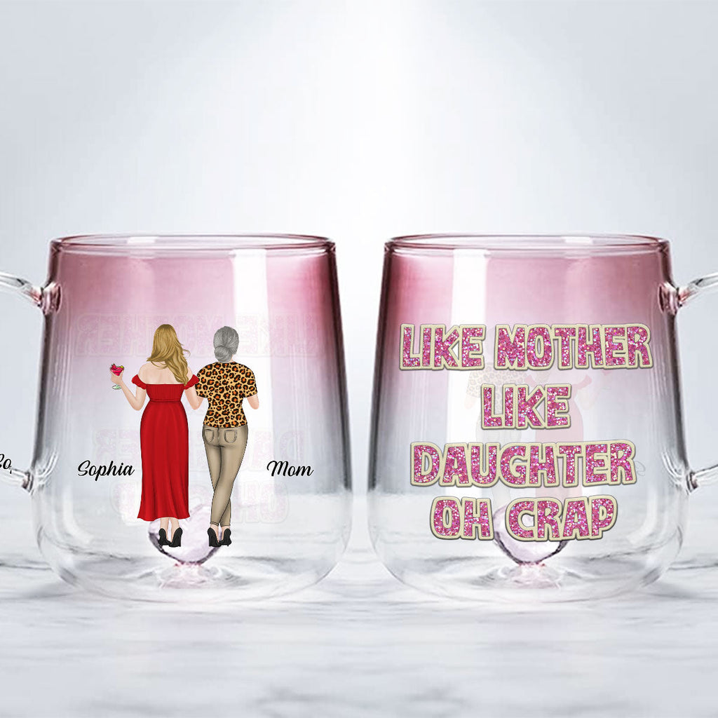 Custom Mother's Day Gift for Mom & Grandma • Like Mother Like Daughter - Personalized Pink Gradient Glass Mug