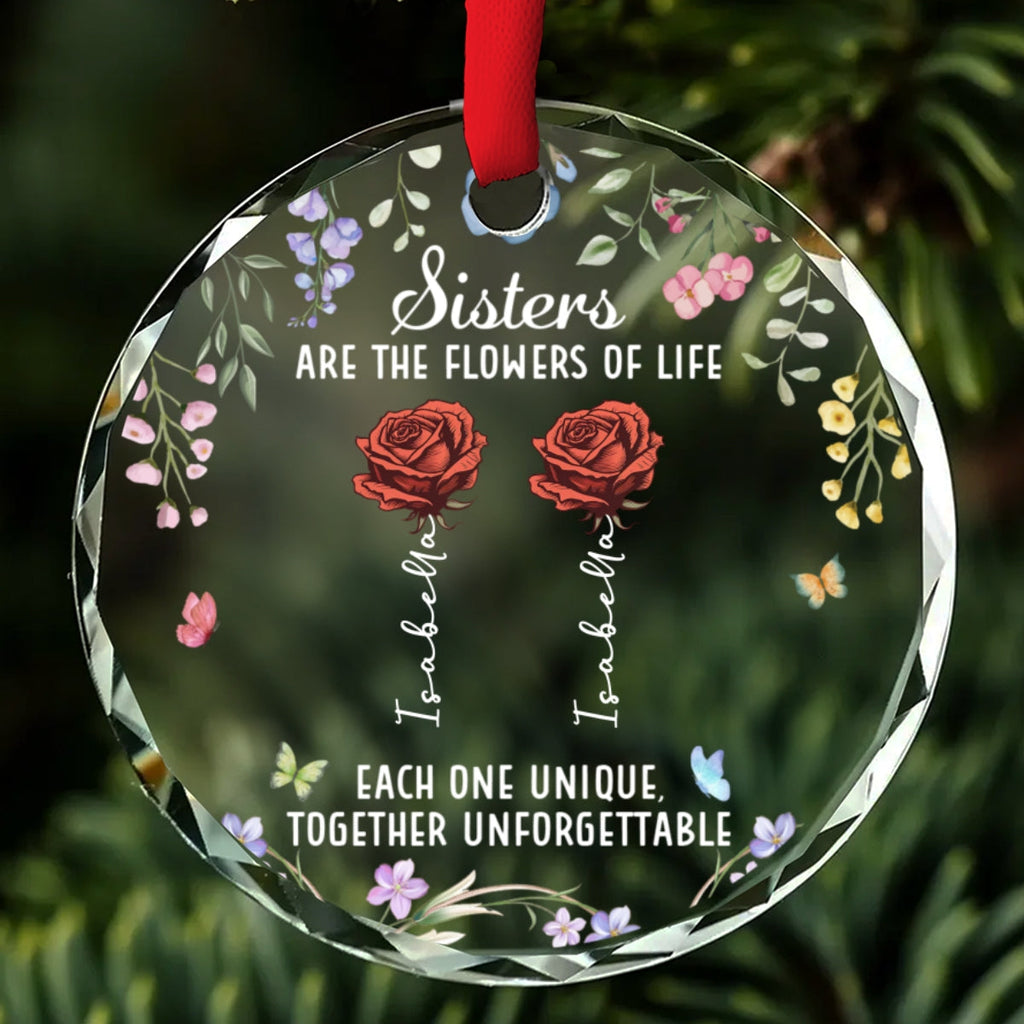 Custom Sister Christmas Ornament •  Sisters Bloom Better Together - Personalized Glass Ornament