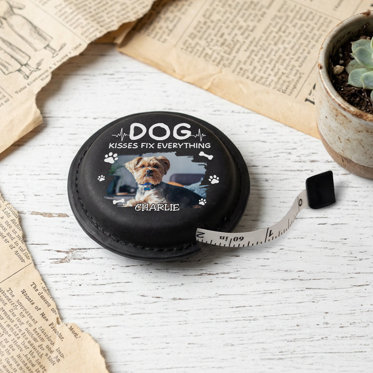 Dog Kisses Photo - Personalized Leather Tape Measure