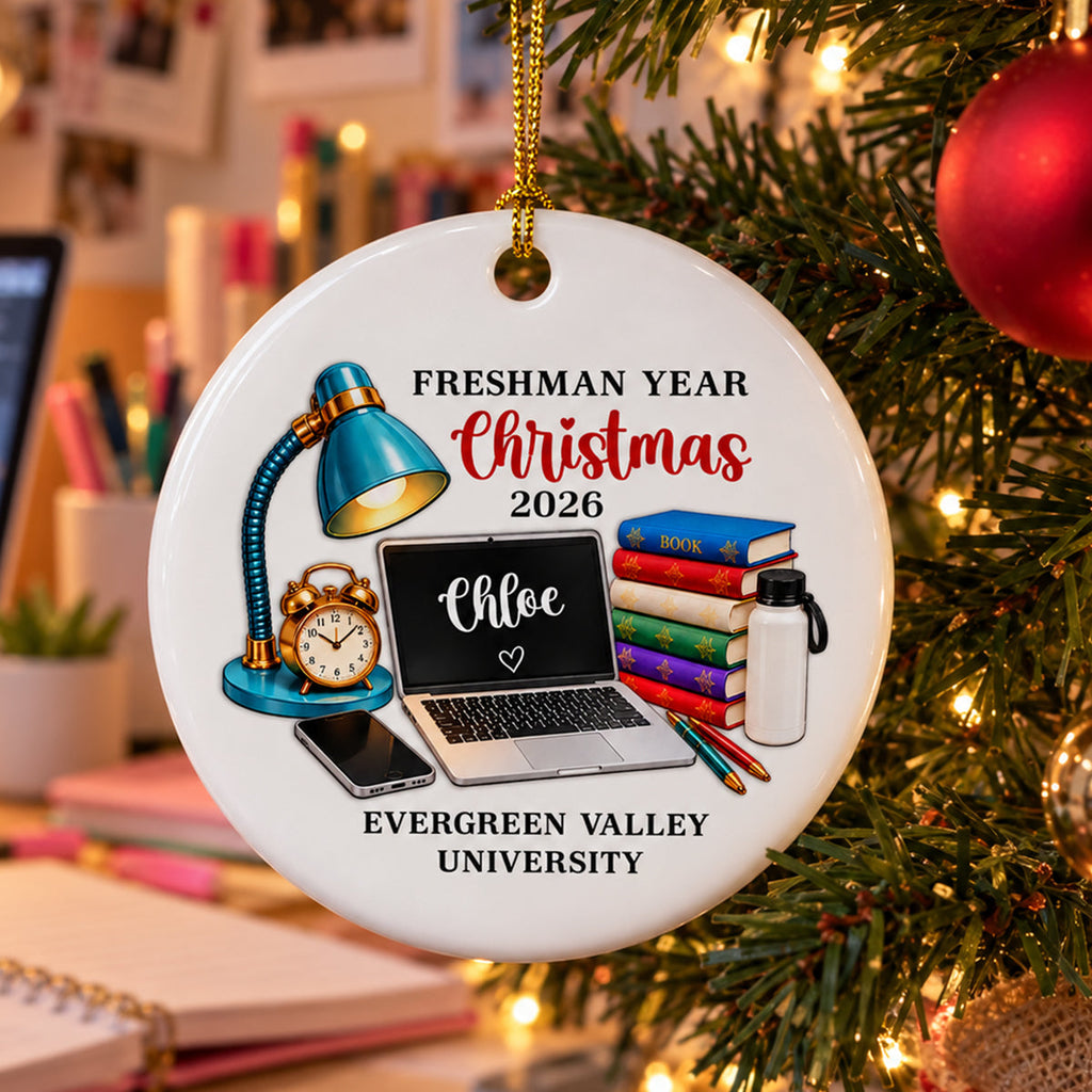 Custom Family Ornament, Christmas Gift for Family Members •  Freshman Year Feels Extra Special - Personalized Ceramic Ornament
