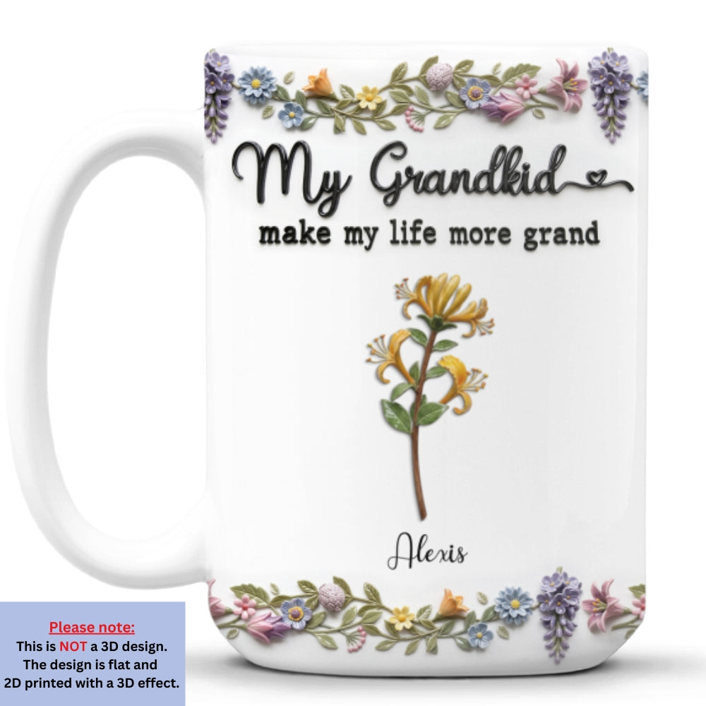 Custom Mother's Day Gift for Mom & Grandma • My Grandkids Make Life Bloom - Personalized 3D Effect Mug