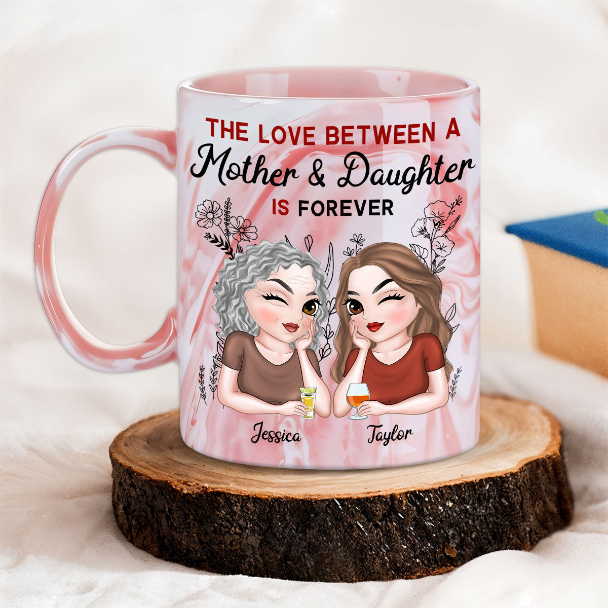 Custom Mother's Day Gift for Mom & Grandma • Mother And Daughter Always Together - Personalized Pink Marble Mug
