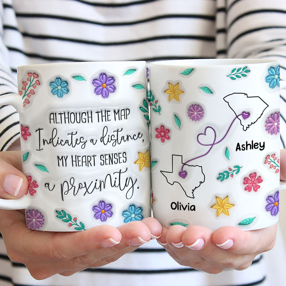 Custom Best Friend, Christmas & Birthday Friendship Keepsake Gift • My Heart Feels You Nearby - Personalized 3D Inflated Effect Mug