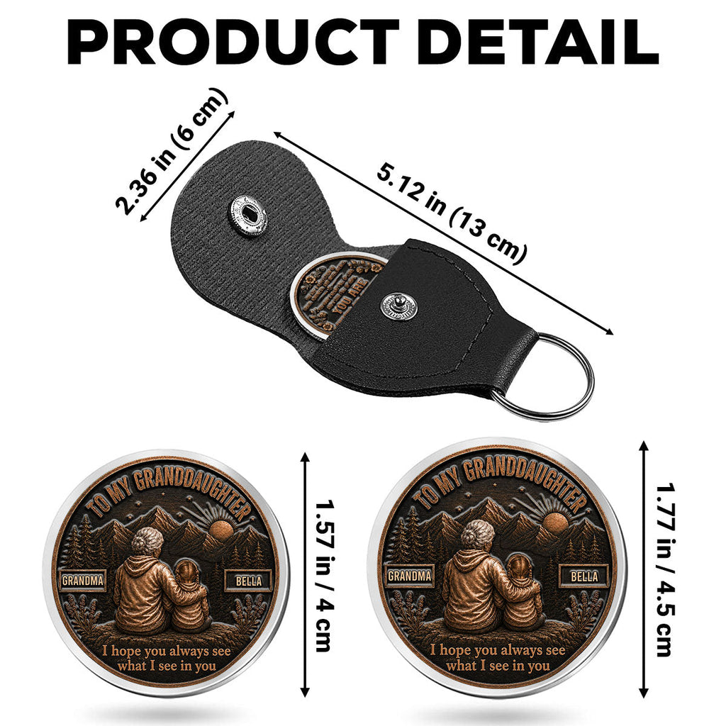 Custom Coin Keychain For Granddaughter Niece, Family Keepsake, • My Heart Goes With You - Personalized 3D Printing Pocket Hug