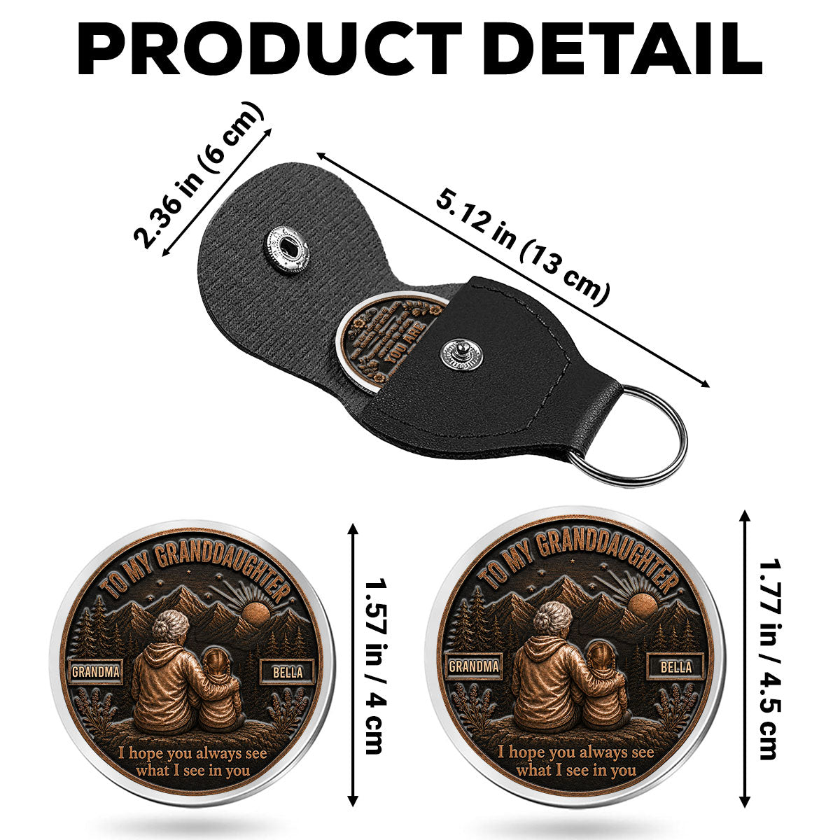 Custom Coin Keychain For Granddaughter Niece, Family Keepsake, • My Heart Goes With You - Personalized 3D Printing Pocket Hug