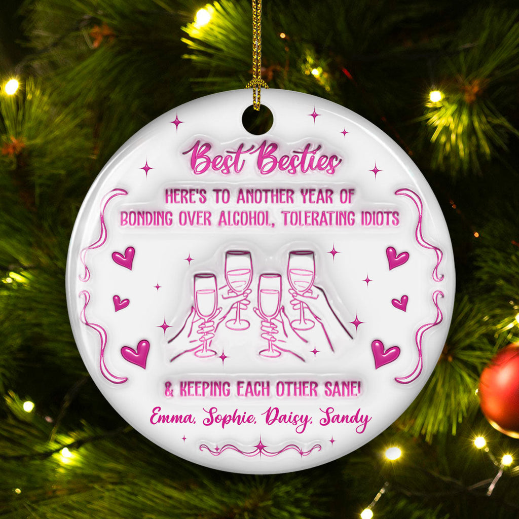 Custom Sister Christmas Ornament •  Laughing At Our Own Jokes - Personalized 3D Inflated Effect Ceramic Ornament