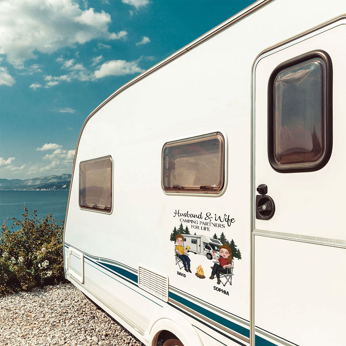 Husband And Wife Camping Partners For Life - Personalized Decal