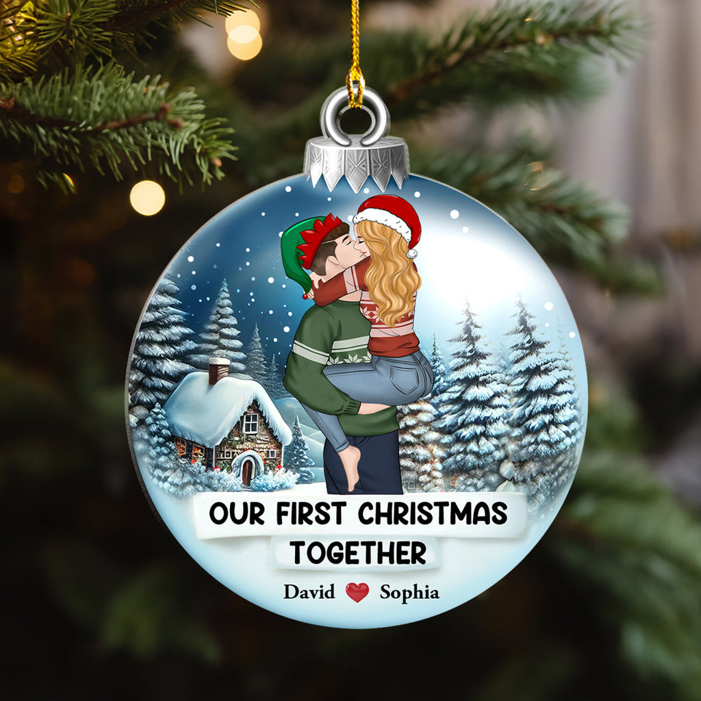 Custom First Christmas Ornament Married, Gift for Newlyweds •  First Christmas Together - Personalized Acrylic Ornament