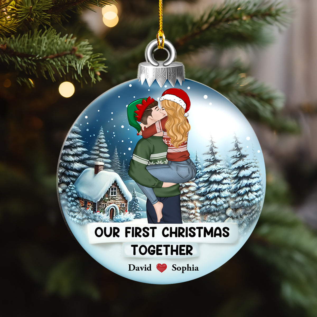Custom First Christmas Ornament Married, Gift for Newlyweds •  First Christmas Together - Personalized Acrylic Ornament
