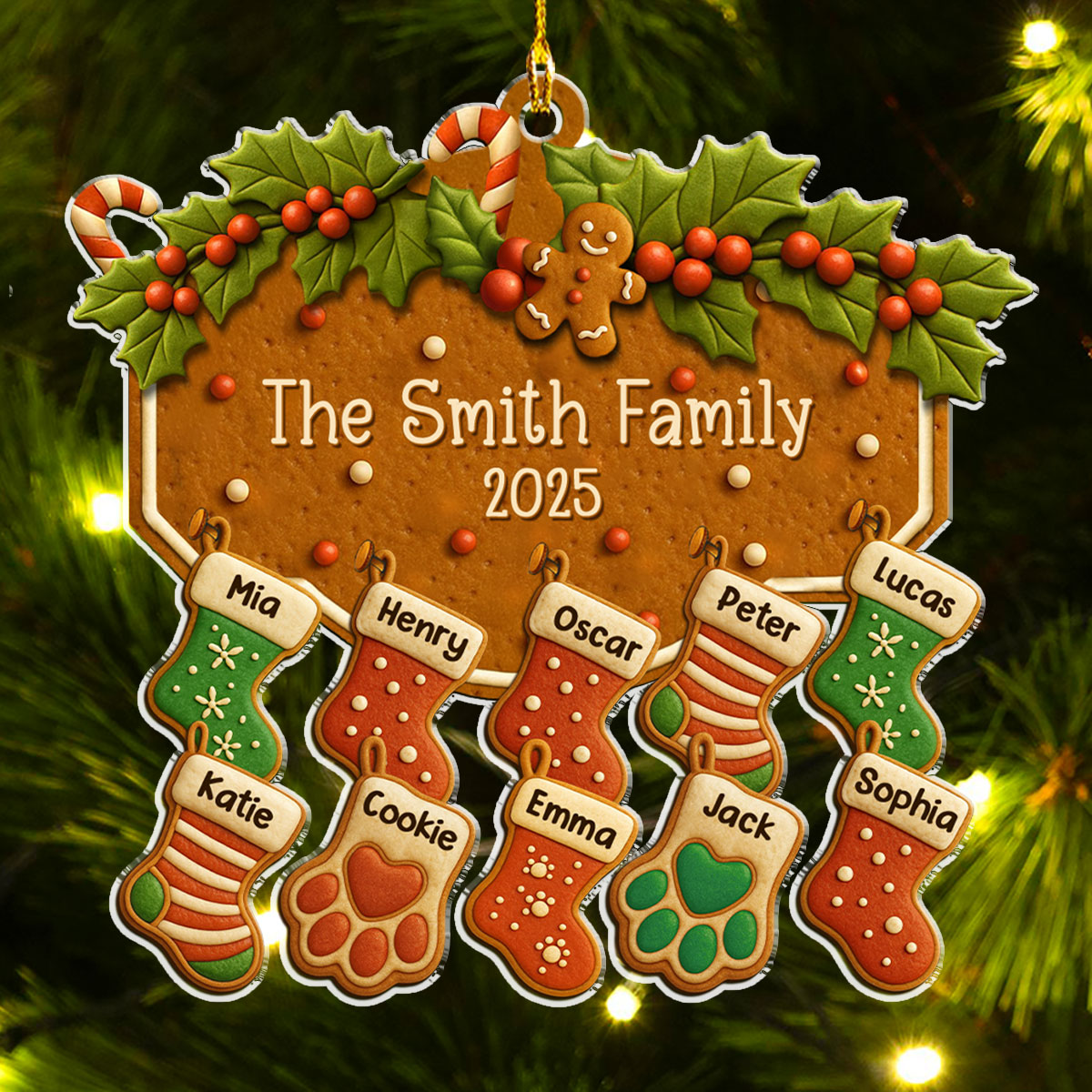 Custom Family Ornament, Christmas Gift for Family Members •  Family With Pet Cookies - Personalized Acrylic Ornament