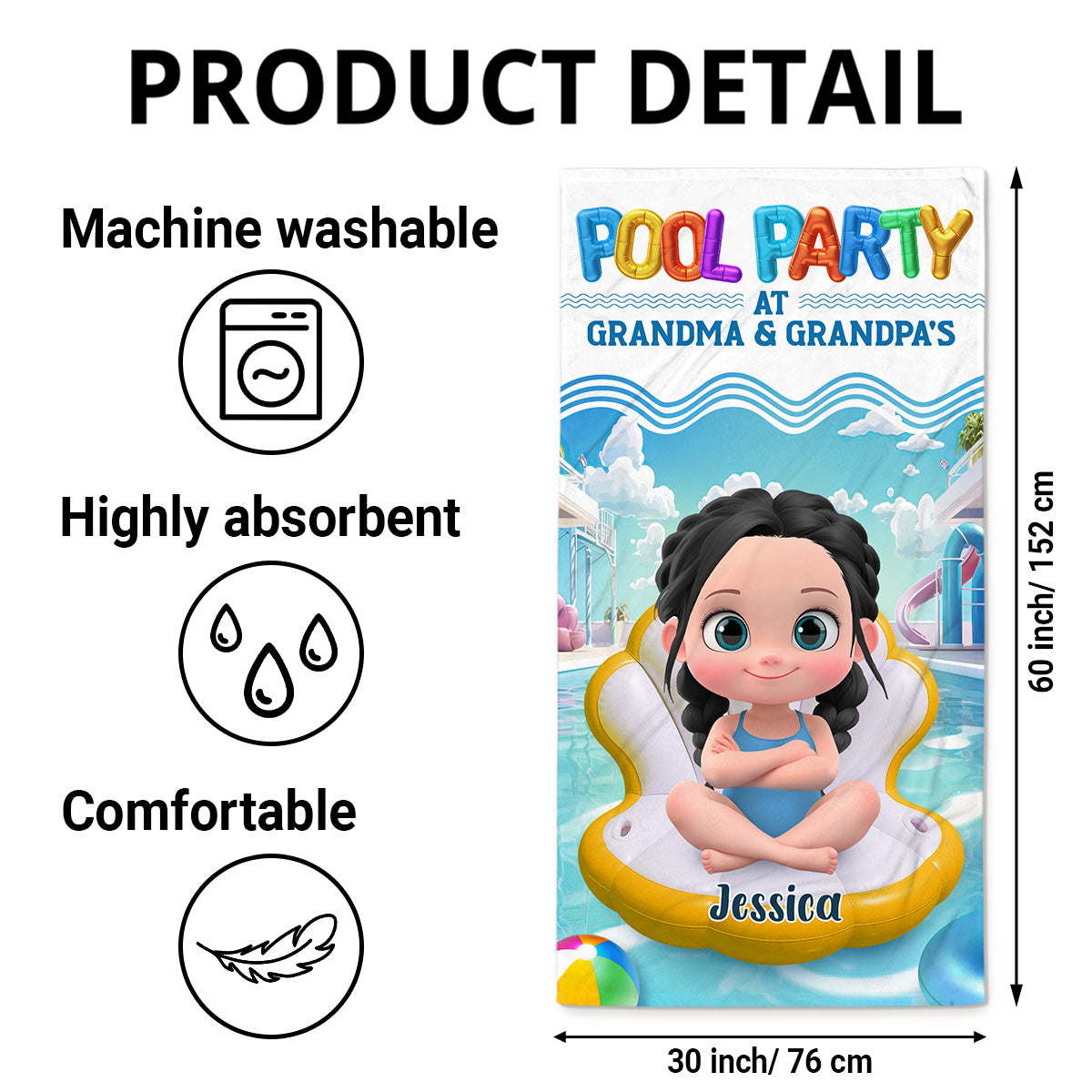Pool Party At Grandma And Grandpa - Personalized Beach Towel